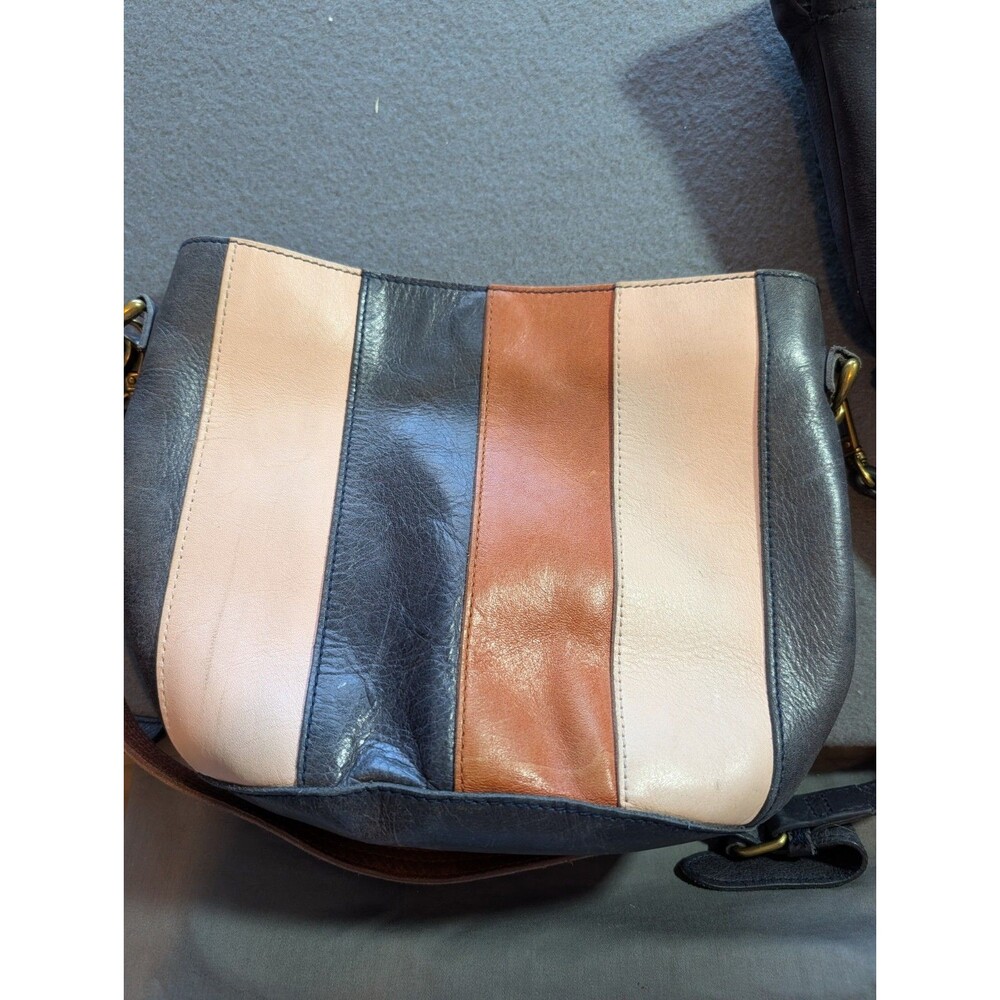 Madewell Leather Crossbody Bag Colorblock Black Tan Cream Adjustable Strap